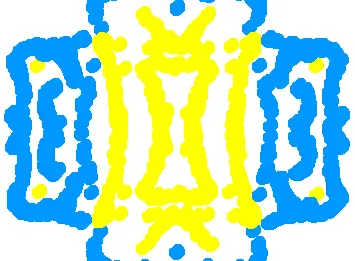 I used blue and yellow in Wiggly Paint!