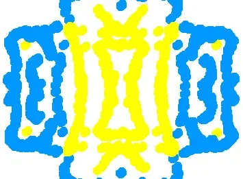 I used blue and yellow in Wiggly Paint!